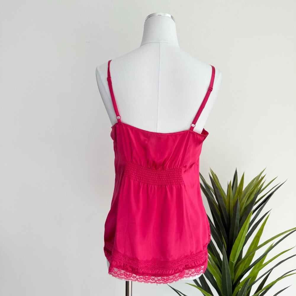 Y2K White House Black Market Silk Cami Top Medium Pink Babydoll Lace Coquette - Picture 4 of 15